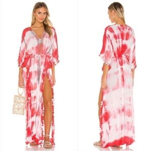 Michael Stars Farrah Maxi Caftan White Bright Pink Tie Dye REVOLVE One Size NEW!